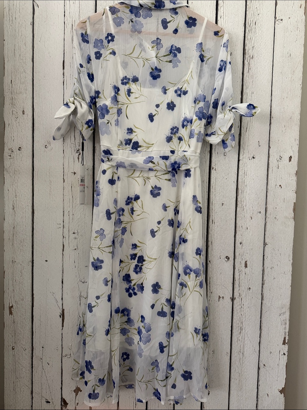 Calvin Klein White Midi Shirt Dress with Blue Floral Print - Picture 7 of 8